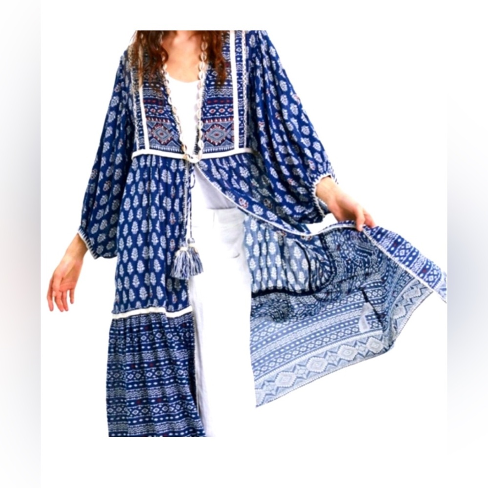 Zara Embroidered Bohemian Balloon-Sleeved Kaftan/Kimono/Cover-Up | Size XS - S